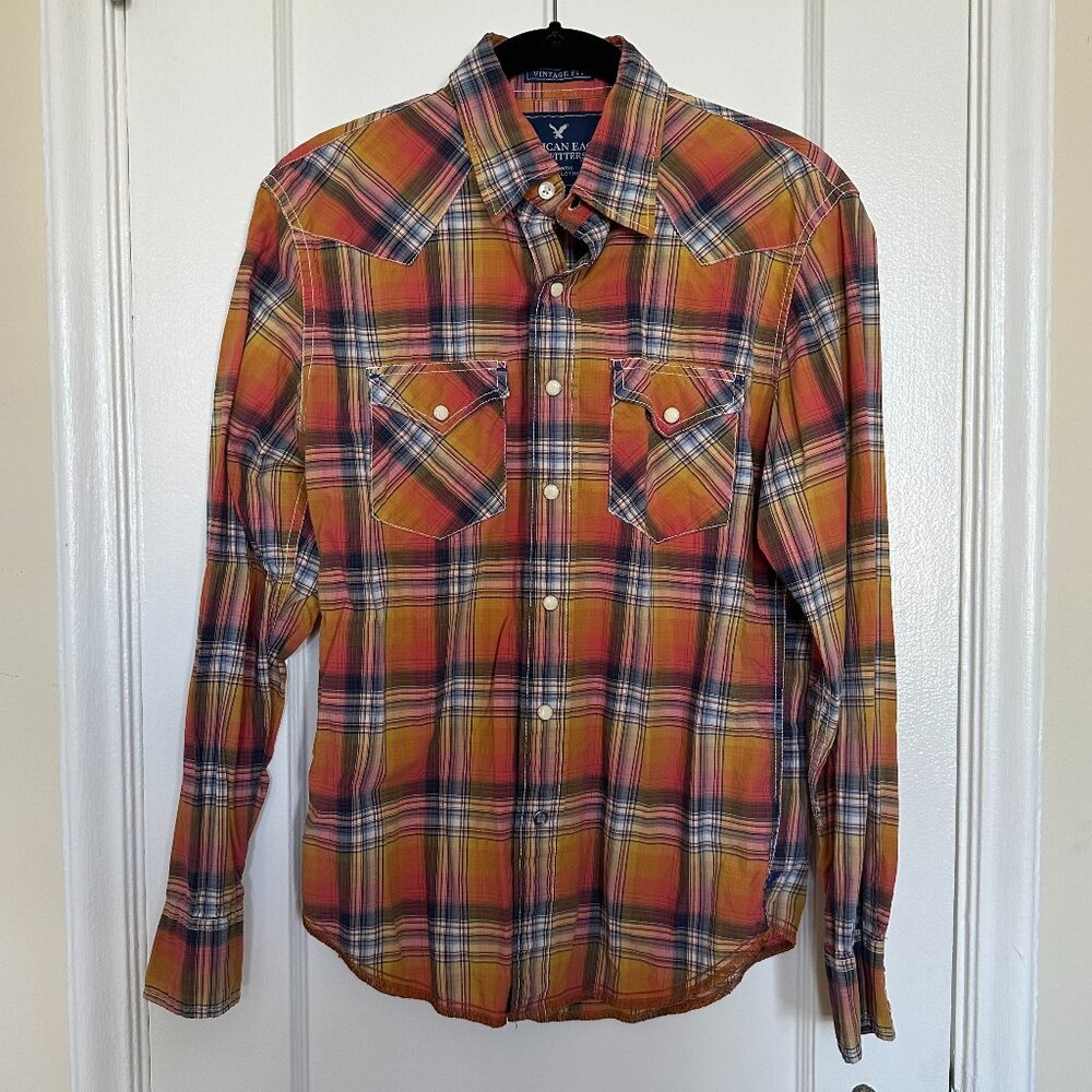 American Eagle Outfitters XS Multi-Color Plaid Western Button-Up Shirt